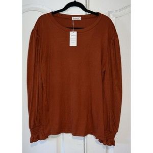 Fantaslook Soft Women's Top Burnt Orange Comfortable Long Puff Sleeve Size XL
